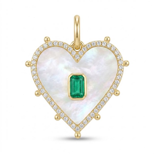 Precious Heart Blister Pearl 0.9 carat Emerald .925 Sterling Silver dipped in 18K Gold Pendant
