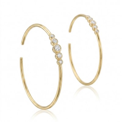 Allure Natural 4.2 carat White Topaz .925 Sterling Silver dipped in 18K Gold handcrafted hoop earrings 1 7/8 inch long