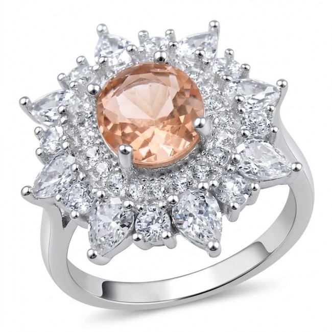 Isabella Authentic emerald cut 4.8 carat Morganite .925 Sterling Silver ring s. 8