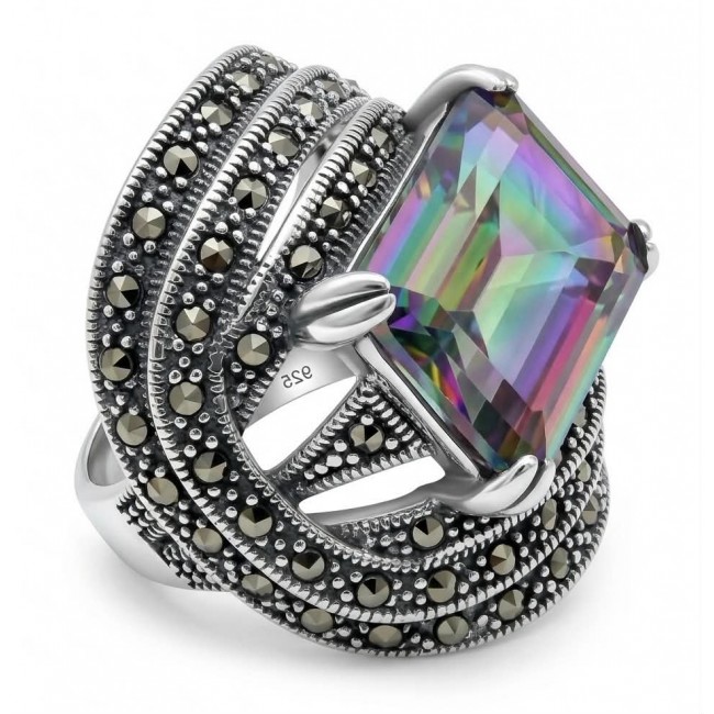 Big Dreamer Massive 17.8 carat Mystic Topaz .925 Sterling Silver handcrafted Large ring size 7