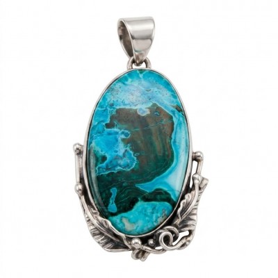 Colors of the Earth Authentic Chrysocolla .925 Sterling Silver handcrafted Large Pendant