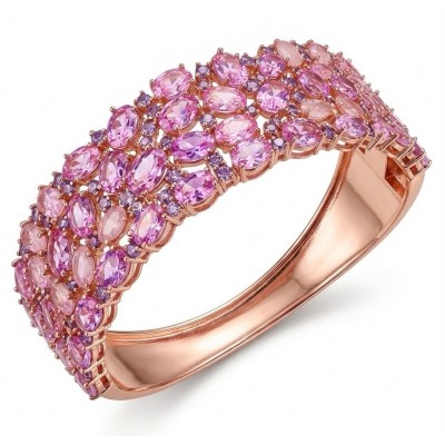 Luxurious 85.4 carat Pink Sapphire 22K real ROSE Gold over .925 Sterling Silver handcrafted Bracelet