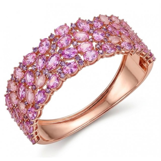 Luxurious 85.4 carat Pink Sapphire 22K real ROSE Gold over .925 Sterling Silver handcrafted Bracelet