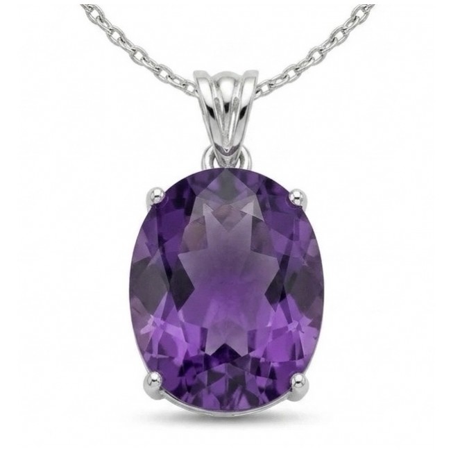 Mademoiselle - 21.5 carat natural Amethyst .925 Sterling Silver dipped in 22K White Gold handcrafted Pendant