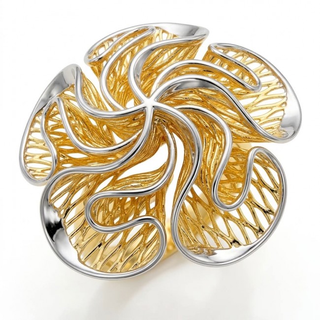 Dubai Style - .925 Sterling Silver dipped in 22K Gold handmade Large ring size 9 1/4