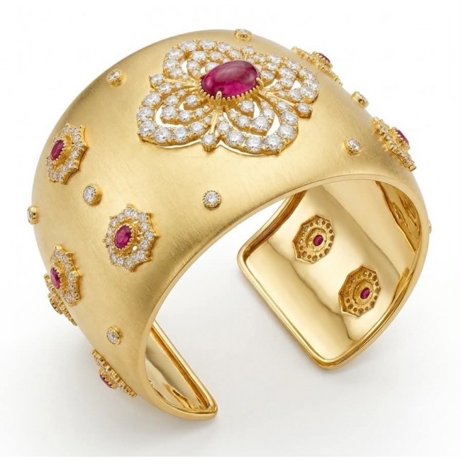 Byzantine design Authentic Ruby 10.2 carat 18K Gold over .925 Sterling Silver handcrafted Bracelet / Cuff