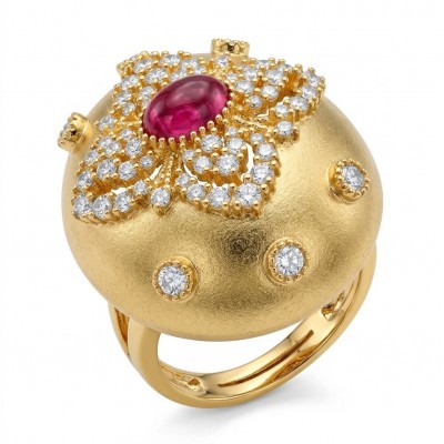 Byzantine design Authentic 2.2 carat 18K Gold over .925 Sterling Silver handcrafted Large Ring s. 8