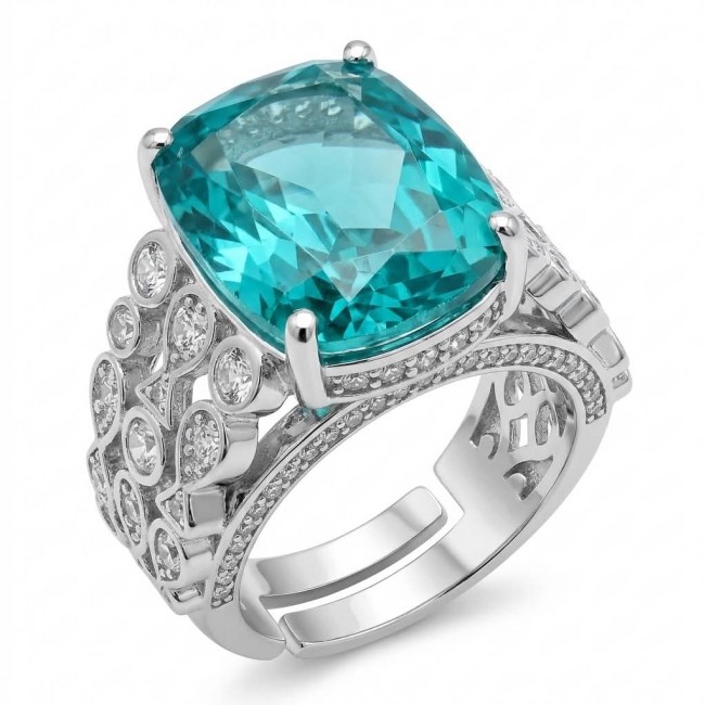Wild Ocean 17.5 carat Paraiba Tourmaline .925 Sterling Silver Handcrafted Ring size 6 adjustable