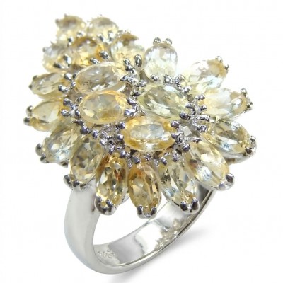 Fancy 18.8 carat Genuine Lemon Quartz .925 Sterling Silver DIPPED IN REAL RHODIUM handcrafted ring size 7