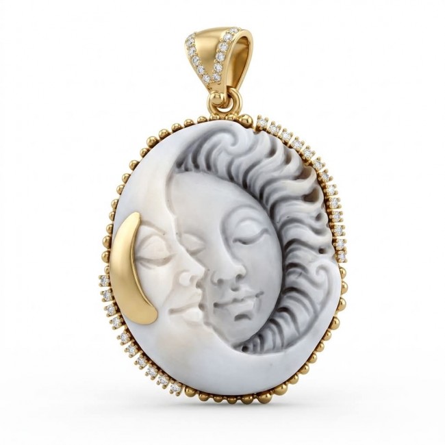 Perfect Balance Exquisite Cameo from Sea Shell 22K Gold over .925 Sterling SilverMade in Italy Statement pendant