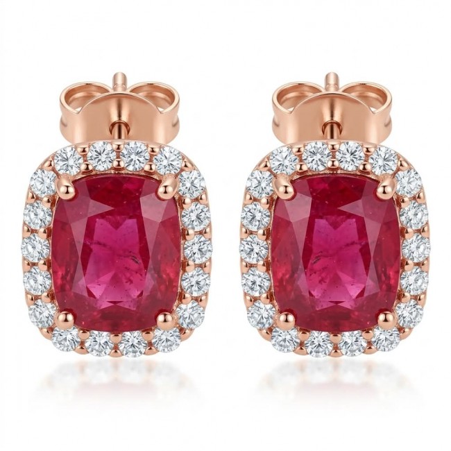 Black Lable Collection - Authentic 4.8 carat Mozambique Ruby 22K Rose Gold over .925 Sterling Silver brilliantly handcrafted earrings