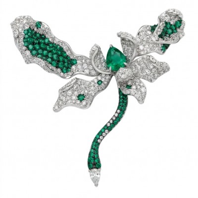 Black Label Collection - Retro Style - Green Flower Genuine 14.5 carat Colombian Emerald .925 Sterling Silver handmade Pendant - Brooch