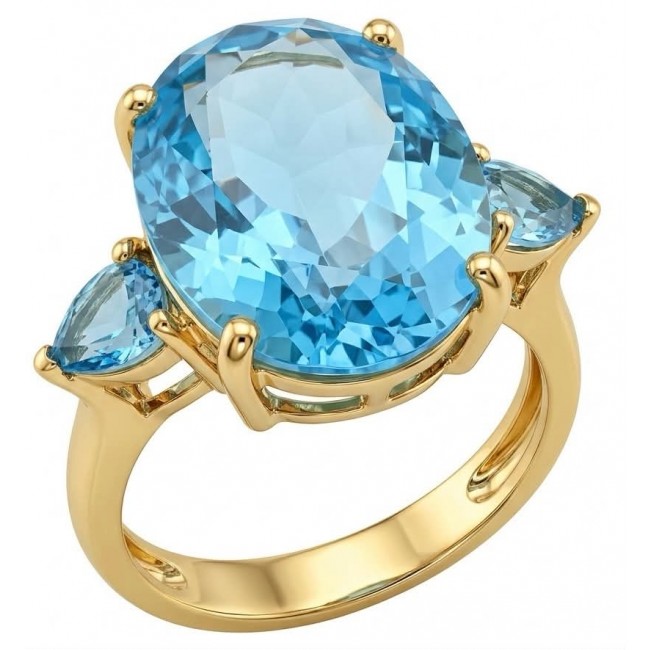 Pacifica - Authentic 17.8 carat Swiss Blue Topaz 22K Gold over .925 Sterling Silver handcrafted Large Statement ring size 8 1/4