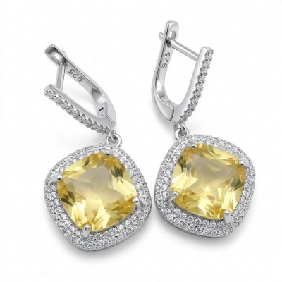 Vivien Luxurious Style - Natural 8.2 carat Citrine .925 Sterling Silver dipped in Rhodium handmade earrings