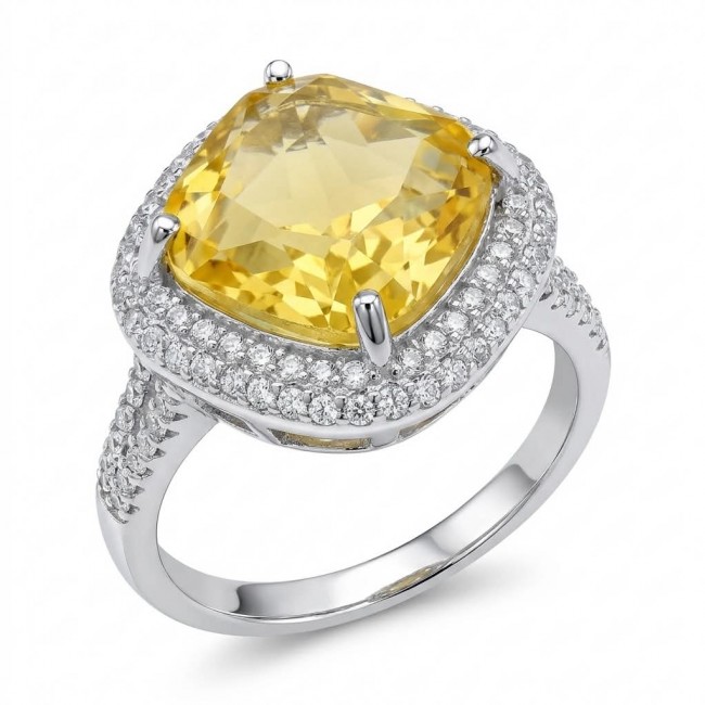 Vivien Luxurious Style - Natural 7.2 carat Citrine .925 Sterling Silver dipped in Rhodium handmade ring size 8