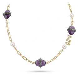 Natural Amethyst 14K Gold over .925 Sterling Silver handcrafted necklace, 32 inches