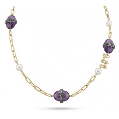 Natural Amethyst 14K Gold over .925 Sterling Silver handcrafted necklace, 32 inches
