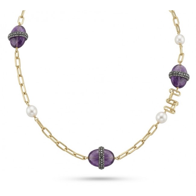 Natural Amethyst 14K Gold over .925 Sterling Silver handcrafted necklace, 32 inches