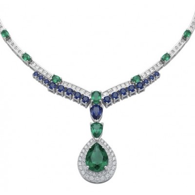 Tiffany - Authentic 15.5 CARAT Chrome Diopside Sapphire .925 Sterling Silver handcrafted necklace