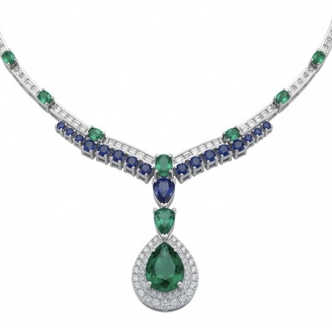 Tiffany - Authentic 15.5 CARAT Chrome Diopside Sapphire .925 Sterling Silver handcrafted necklace
