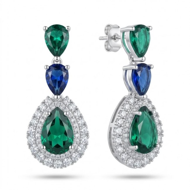 Tiffany - Authentic 10.5 CARAT Chrome Diopside Sapphire .925 Sterling Silver handcrafted earrings