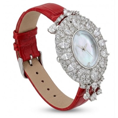Precious 18.5 carat Authentic Red Genuine Leather strap .925 Sterling Silver handmade Watch