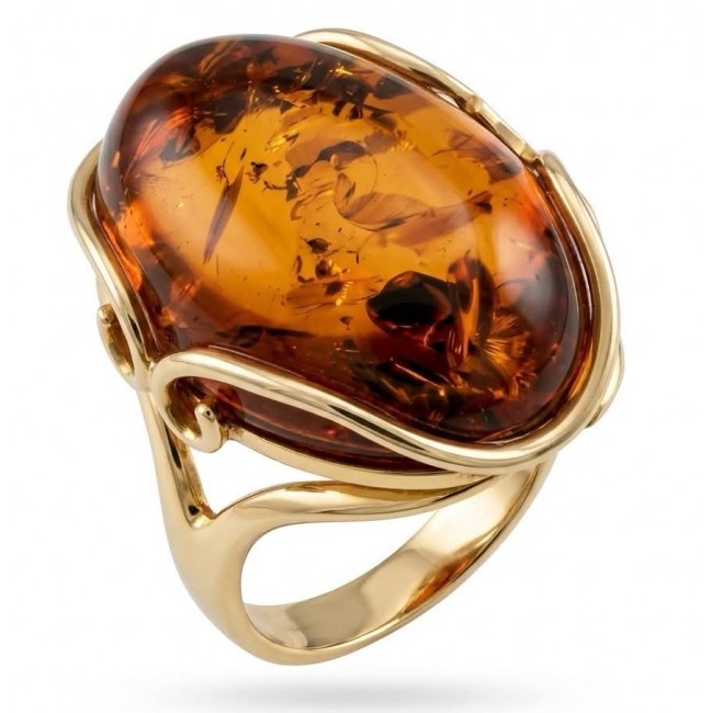Authentic Baltic Amber 14K Gold over .925 Sterling Silver handcrafted ring; s. 7 adjustable