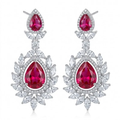 Tiffany - authentic 7.5 carat Ruby .925 Sterling Silver dipped in rhodium handcrafted Statement Earrings