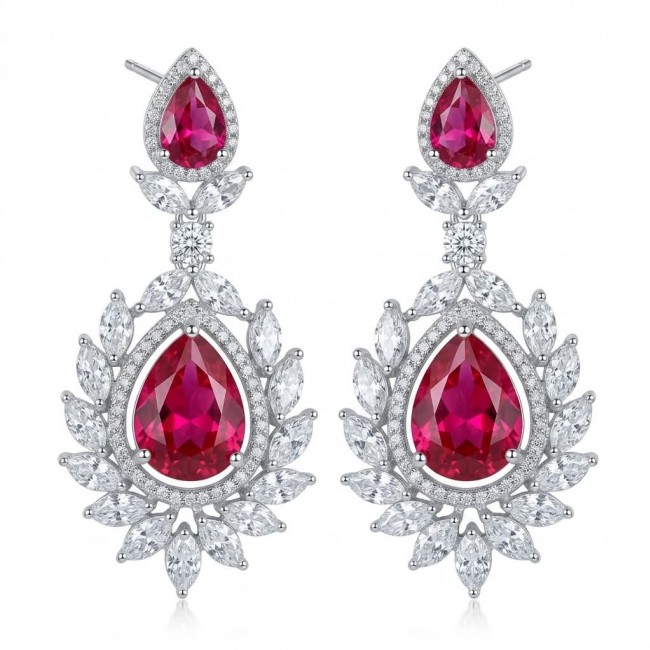 Tiffany - authentic 7.5 carat Ruby .925 Sterling Silver dipped in rhodium handcrafted Statement Earrings