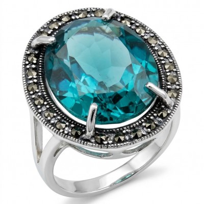 Massive Deep Blue 37.8 carat Aquamarine .925 Sterling Silver handcrafted Large ring size 7