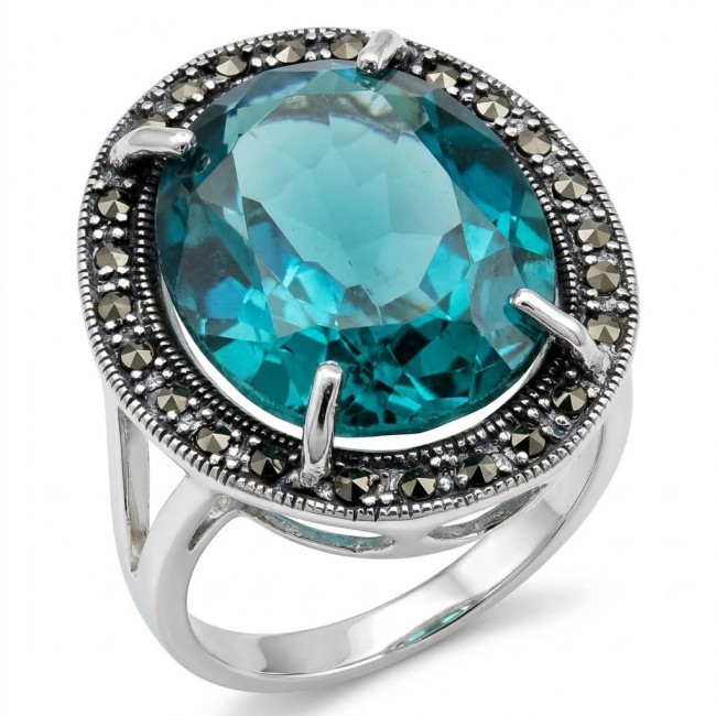 Massive Deep Blue 37.8 carat Aquamarine .925 Sterling Silver handcrafted Large ring size 7