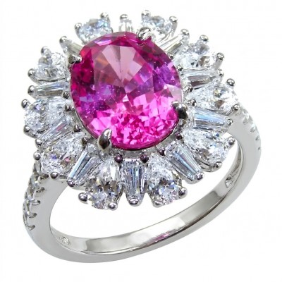Anastasia 5.2 carat Pink Sapphire .925 Sterling Silver Handcrafted Statement Ring size 6 1/4