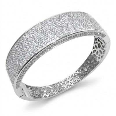 Tiffany Genuine 28.5 carat White Topaz rhodium over .925 Sterling Silver handcrafted Statement bracelet