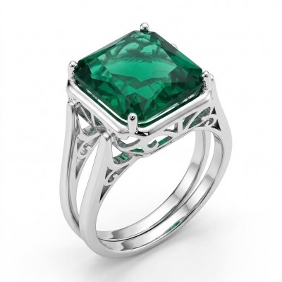 Authentic 10.2 carat Colombian Emerald .925 Sterling Silver handcrafted two sided Ring size 8