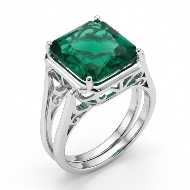 Authentic 10.2 carat Colombian Emerald .925 Sterling Silver handcrafted two sided Ring size 8