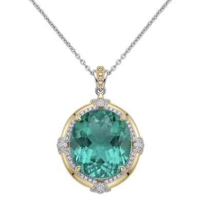 Wonderland 24.3 carat fancy oval cut Paraiba Tourmaline 2 tones .925 Sterling Silver Handcrafted Statement necklace