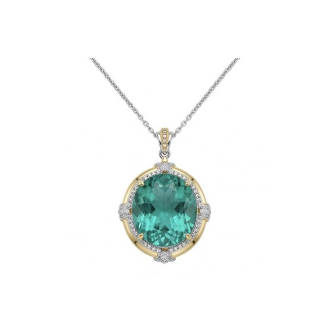 Wonderland 24.3 carat fancy oval cut Paraiba Tourmaline 2 tones .925 Sterling Silver Handcrafted Statement necklace