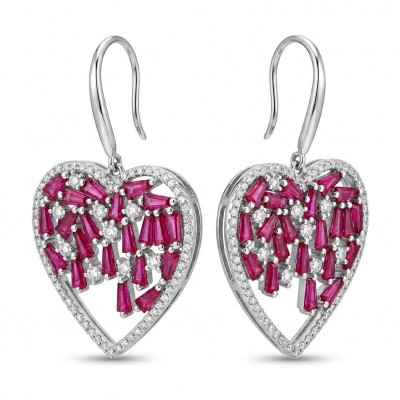 Precious Hearts - authentic 12.5 carat Mozambique Ruby .925 Sterling Silver dipped in rhodium handcrafted Statement Earrings