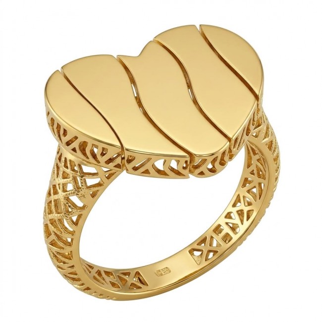Dubai Style - Golden Heart .925 Sterling Silver dipped in 22K Gold handmade ring size 6