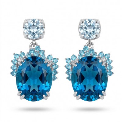 Andrea 24.5 carat London Blue Topaz Aquamarine .925 Sterling Silver handmade earrings