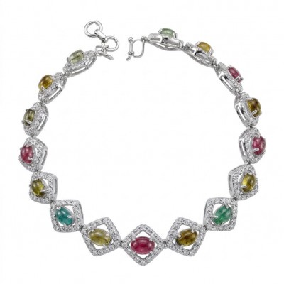 Authentic 22.5 carat Brazilian Watermelon Tourmaline 14K White Gold over .925 Sterling Silver handmade Bracelet