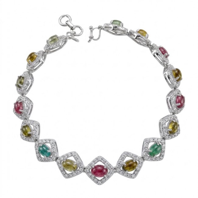 Authentic 22.5 carat Brazilian Watermelon Tourmaline 14K White Gold over .925 Sterling Silver handmade Bracelet