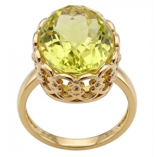 Summer Friday 14.8 carat Genuine Lemon Quartz 18K Gold over .925 Sterling Silver handcrafted ring size 10