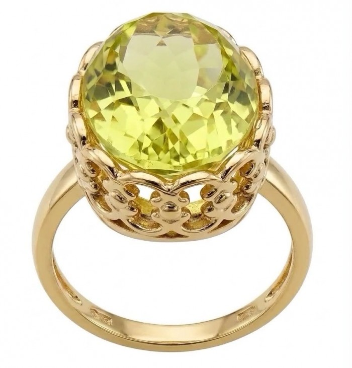 Summer Friday 14.8 carat Genuine Lemon Quartz 18K Gold over .925 Sterling Silver handcrafted ring size 10