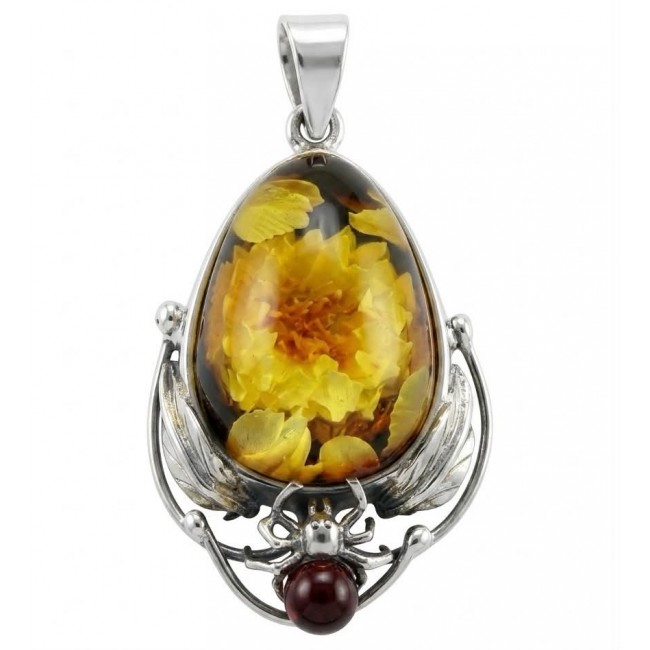 REAL ART! SUMMER Wild Sunflowers Fabulous - carved GENUINE Baltic Amber Sterling Silver handmade Pendant