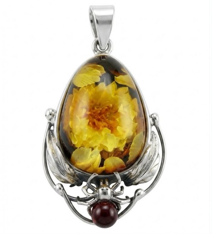 REAL ART! SUMMER Wild Sunflowers Fabulous - carved GENUINE Baltic Amber Sterling Silver handmade Pendant