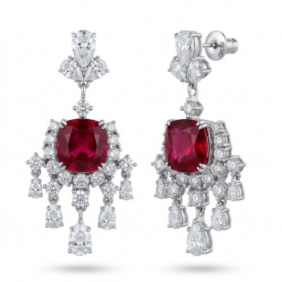 Anna Maria- authentic 6.5 carat Ruby .925 Sterling Silver dipped in rhodium handcrafted Statement Earrings