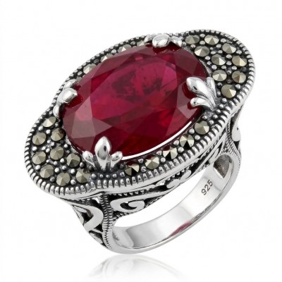 Red Power Authentic 25.4 carat Garnet .925 Sterling Silver brilliantly handcrafted large Statement Ring size 7