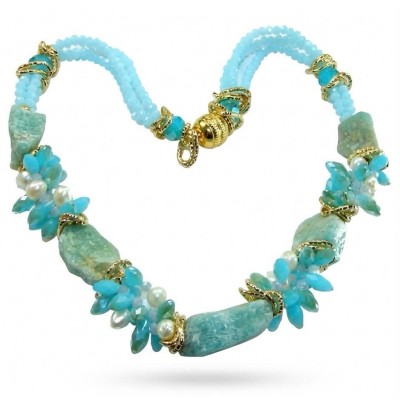 Authentic rough Aquamarine .925 Sterling Silver 114.2 grams handmade Bohemian Style necklace