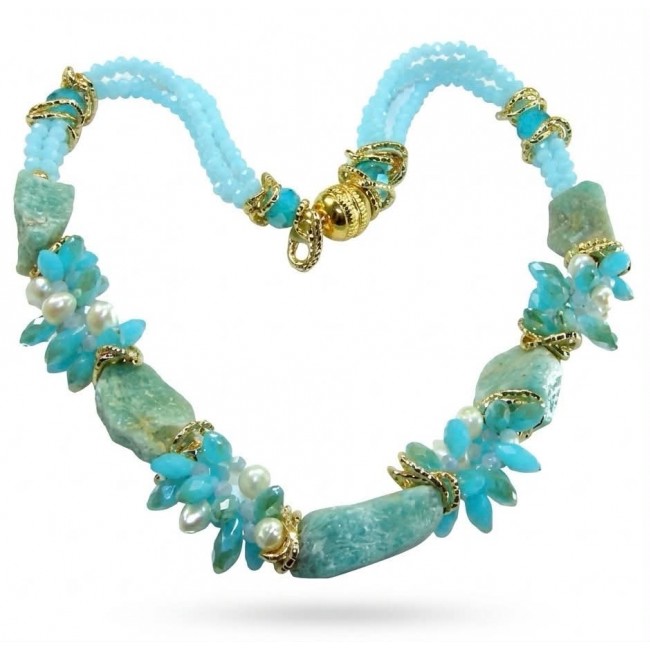 Authentic rough Aquamarine .925 Sterling Silver 114.2 grams handmade Bohemian Style necklace
